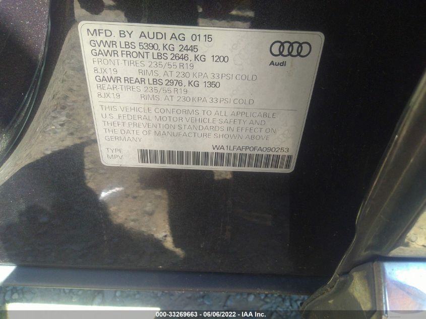 2015 AUDI Q5 PREMIUM PLUS WA1LFAFP0FA090253