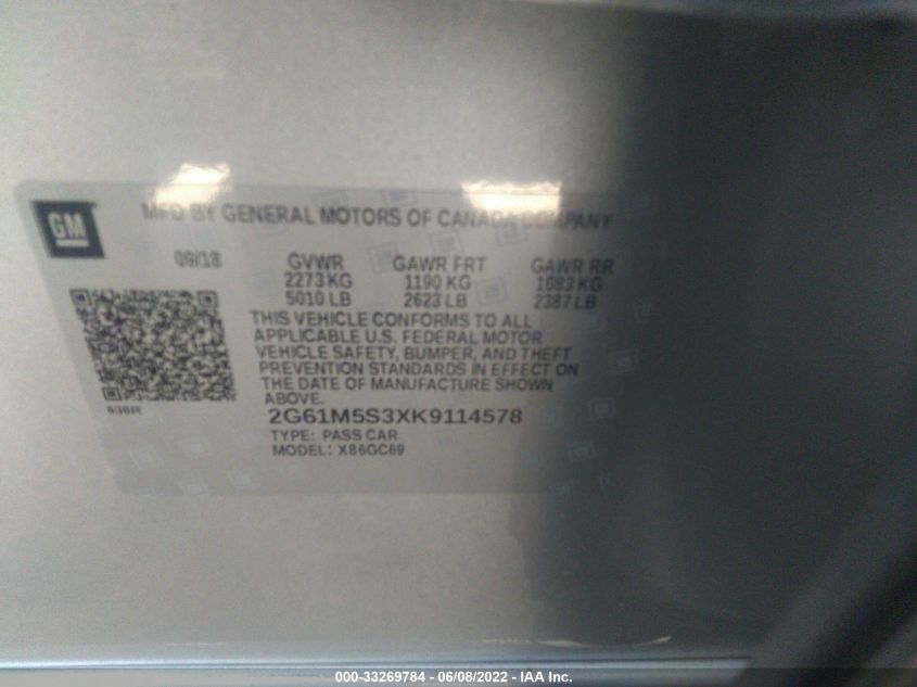 2019 CADILLAC XTS LUXURY 2G61M5S3XK9114578