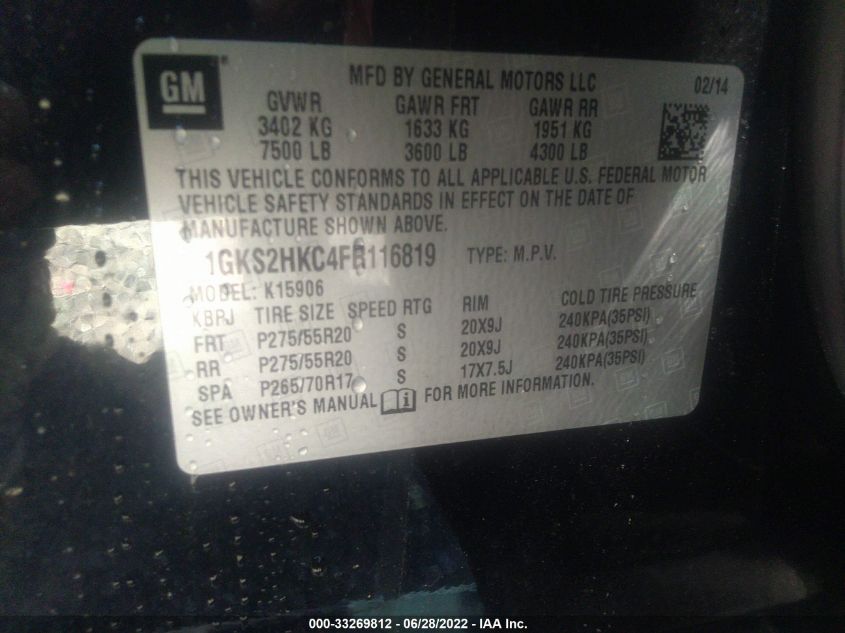 2015 GMC YUKON XL SLT 1GKS2HKC4FR116819