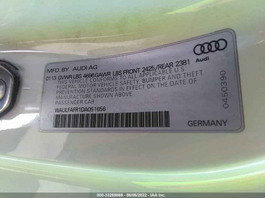 2013 AUDI A5 PREMIUM PLUS WAULFAFR1DA051656