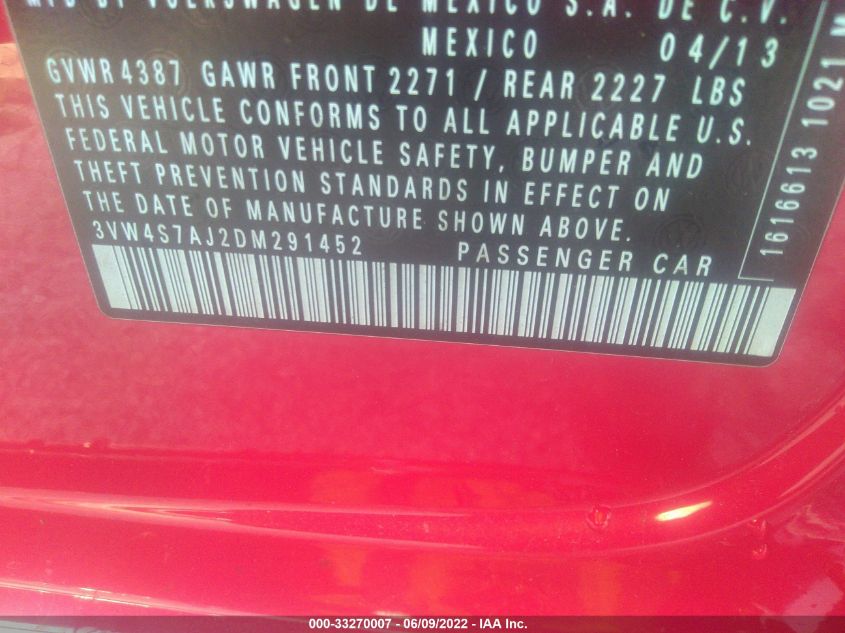2013 VOLKSWAGEN GLI GLI 3VW4S7AJ2DM291452