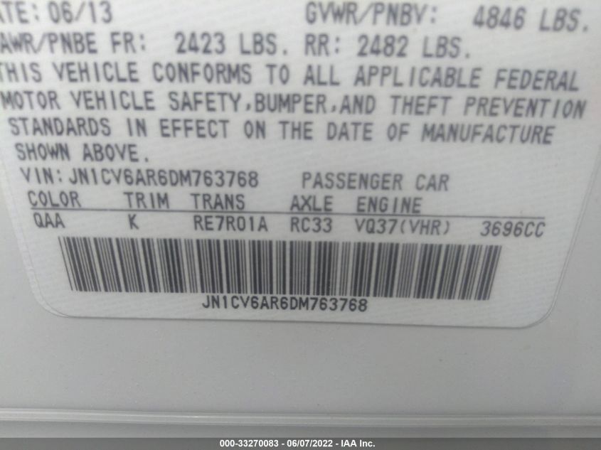2013 INFINITI G37 SEDAN X JN1CV6AR6DM763768