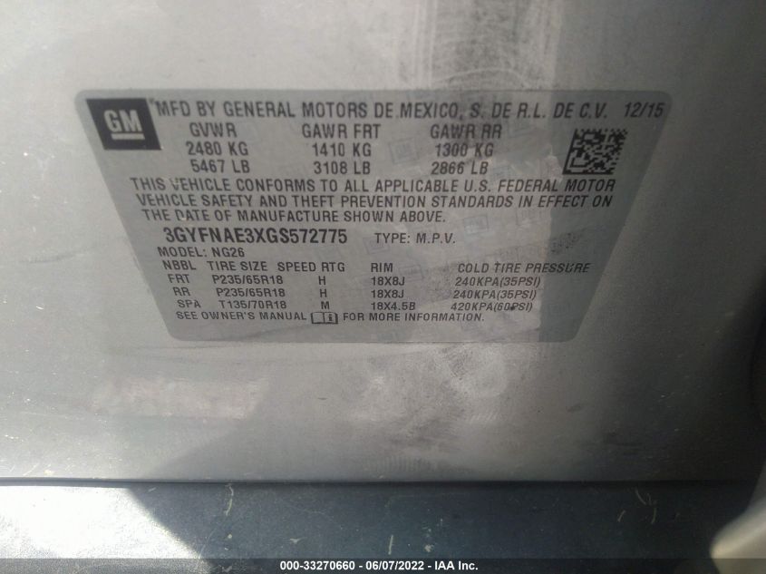 2016 CADILLAC SRX BASE 3GYFNAE3XGS572775