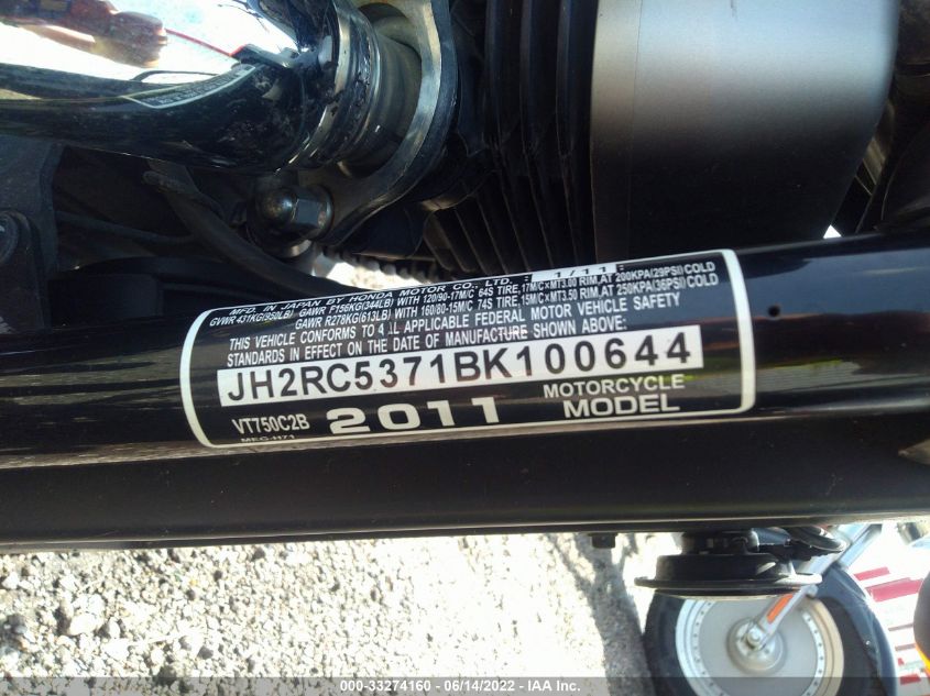 2011 HONDA VT750 C2B JH2RC5371BK100644