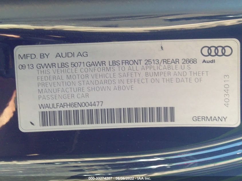 2014 AUDI A5 PREMIUM PLUS WAULFAFH6EN004477