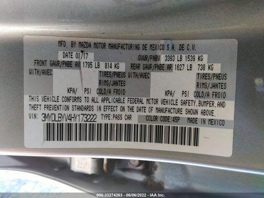 2017 TOYOTA YARIS IA 3MYDLBYV4HY173222