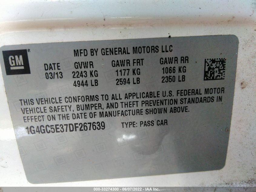 2013 BUICK LACROSSE LEATHER 1G4GC5E37DF267639