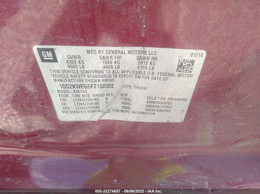 2015 CHEVROLET SILVERADO 2500HD LTZ 1GC2KWEG5FZ102362