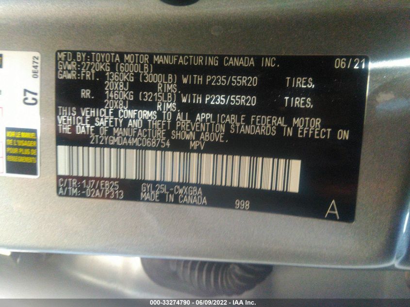 2021 LEXUS RX RX 450H F SPORT HANDLING 2T2YGMDA4MC068754