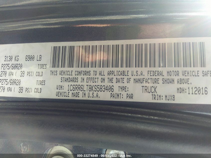2019 RAM 1500 CLASSIC BIG HORN 1C6RR6LT8KS583406