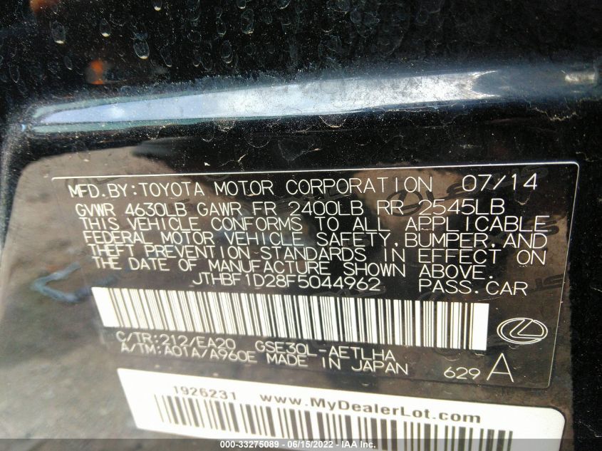2015 LEXUS IS 250 250 JTHBF1D28F5044962