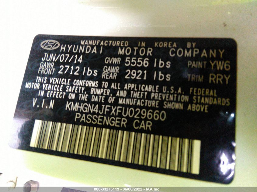 2015 HYUNDAI GENESIS 5.0L KMHGN4JFXFU029660