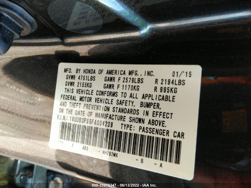 2015 ACURA TLX V6 TECH 19UUB3F55FA004209