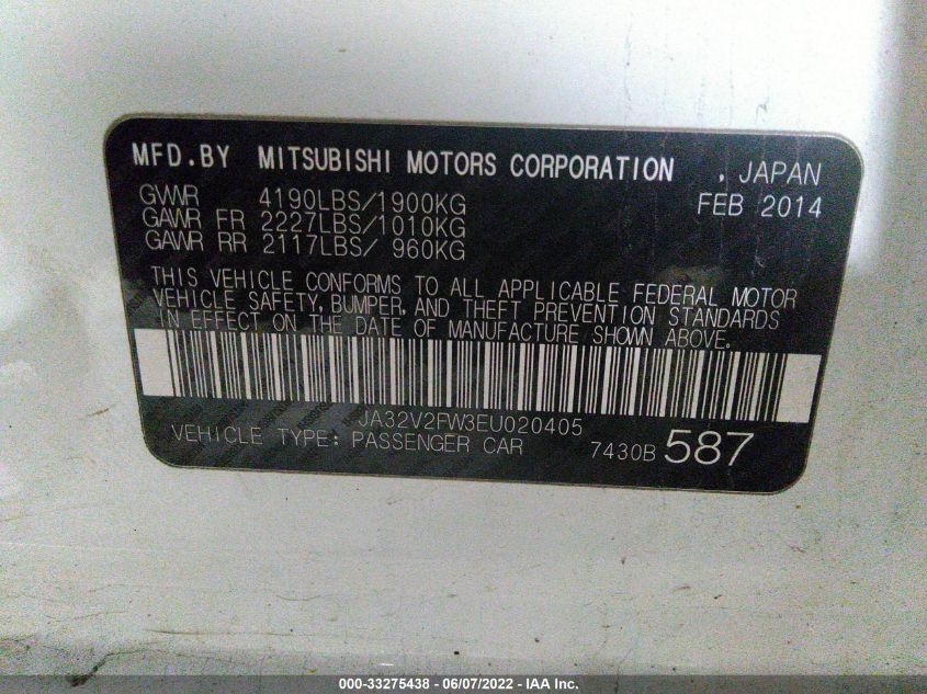 2014 MITSUBISHI LANCER SE JA32V2FW3EU020405