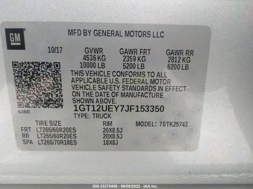 2018 GMC SIERRA 2500HD DENALI 1GT12UEY7JF153350