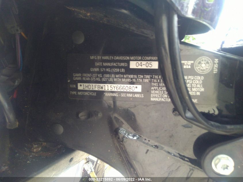 2005 HARLEY-DAVIDSON FLHRI 1HD1FBW115Y666080