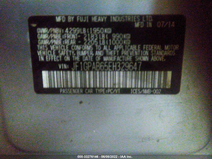 2014 SUBARU IMPREZA WAGON 2.0I PREMIUM JF1GPAB65EH329647