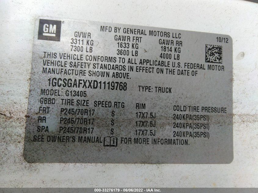 2013 CHEVROLET EXPRESS CARGO VAN 1GCSGAFXXD1119768