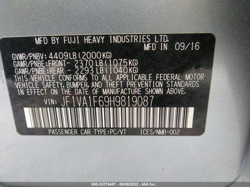 2017 SUBARU WRX PREMIUM JF1VA1F69H9819087