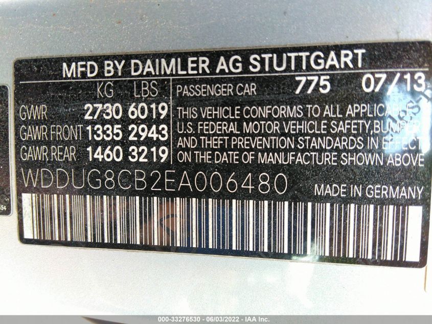 2014 MERCEDES-BENZ S-CLASS S 550 WDDUG8CB2EA006480