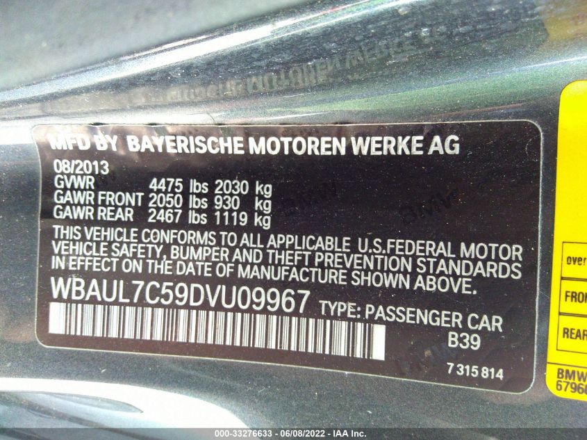 2013 BMW 1 SERIES 128I WBAUL7C59DVU09967