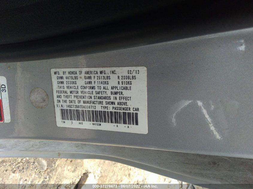 2013 HONDA ACCORD CPE EX-L 1HGCT2B82DA006712