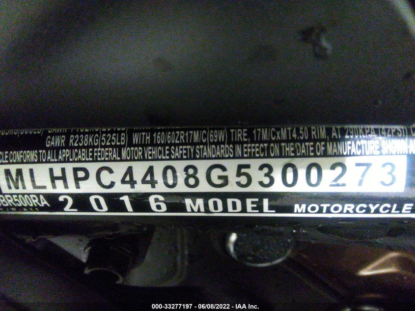 2016 HONDA CBR500 RA-ABS MLHPC4408G5300273