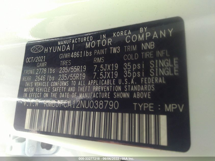 2022 HYUNDAI TUCSON HYBRID SEL CONVENIENCE KM8JFCA12NU038790