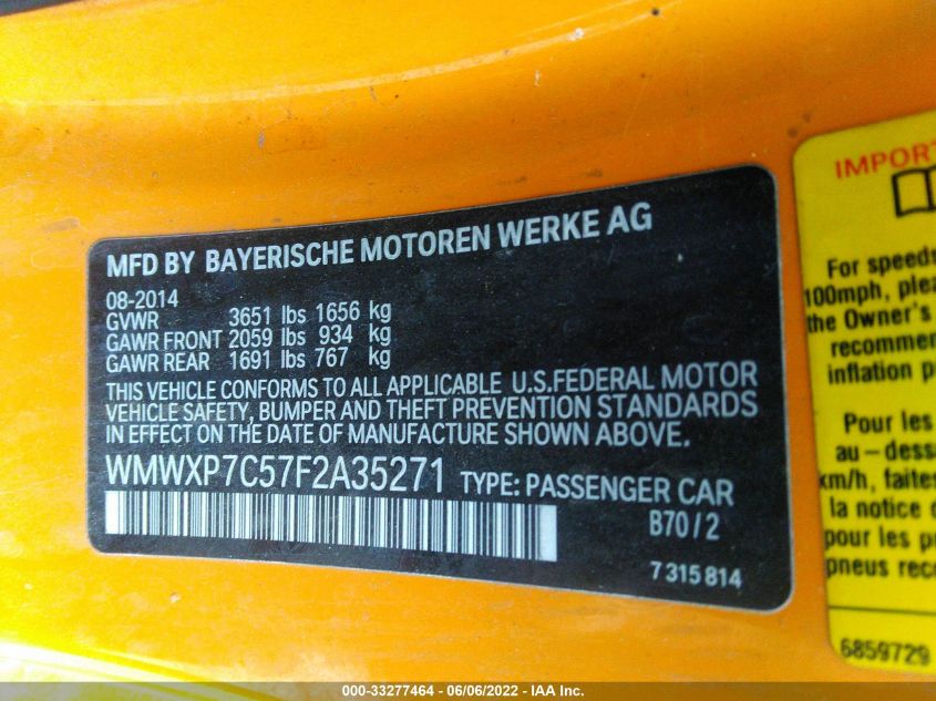 2015 MINI COOPER HARDTOP S WMWXP7C57F2A35271