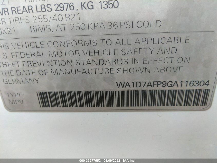 2016 AUDI Q5 PREMIUM PLUS WA1D7AFP9GA116304