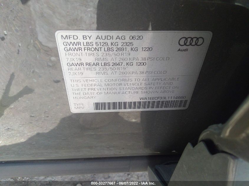 2020 AUDI Q3 S LINE PREMIUM PLUS WA1EECF33L1114660