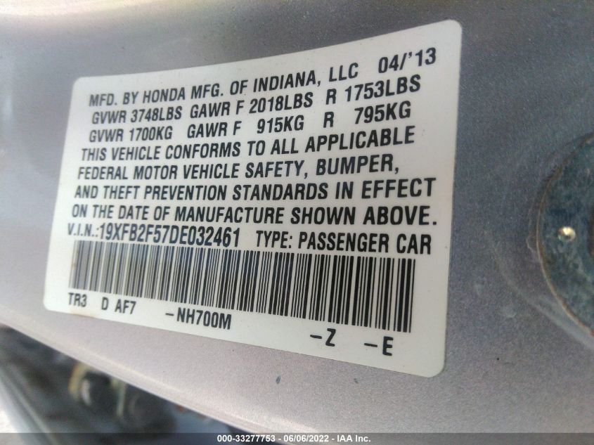 2013 HONDA CIVIC SDN LX 19XFB2F57DE032461