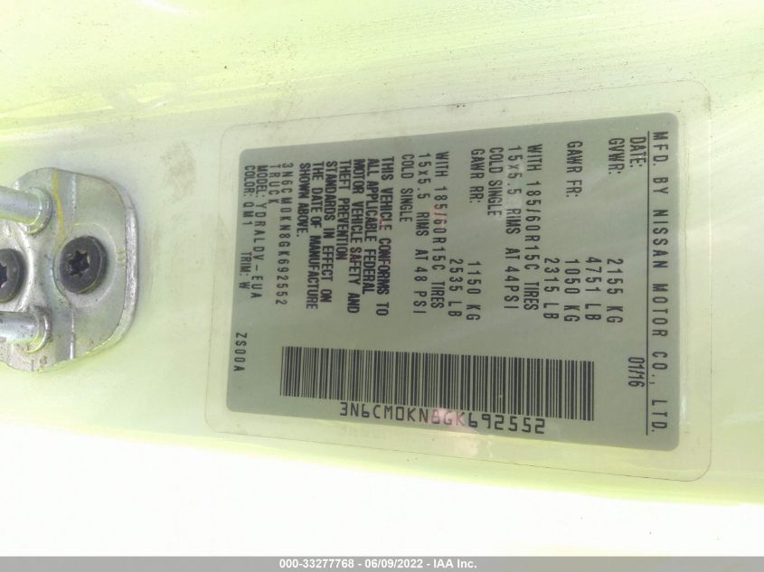 2016 NISSAN NV200 S 3N6CM0KN8GK692552