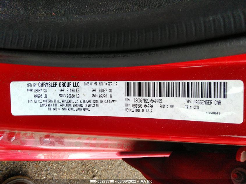 2013 DODGE AVENGER SE 1C3CDZAB2DN540789