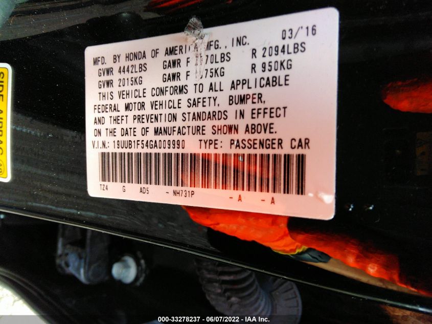2016 ACURA TLX TECH 19UUB1F54GA009990