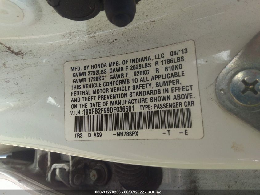2013 HONDA CIVIC SDN EX-L 19XFB2F99DE036501
