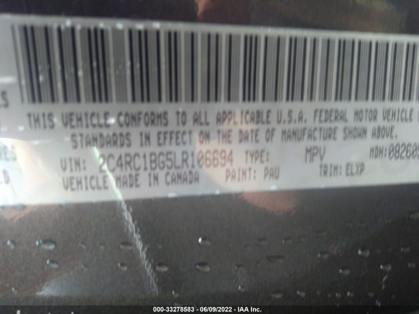 2020 CHRYSLER PACIFICA TOURING L 2C4RC1BG5LR106694