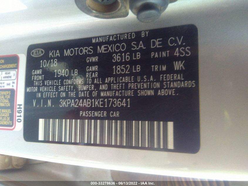 2019 KIA RIO S 3KPA24AB1KE173641