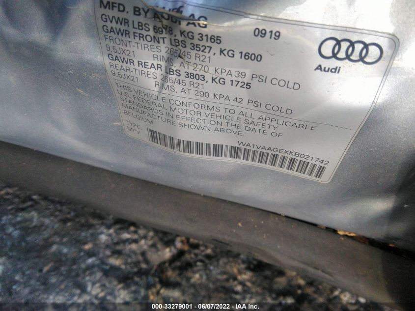 2019 AUDI E-TRON PRESTIGE WA1VAAGEXKB021742