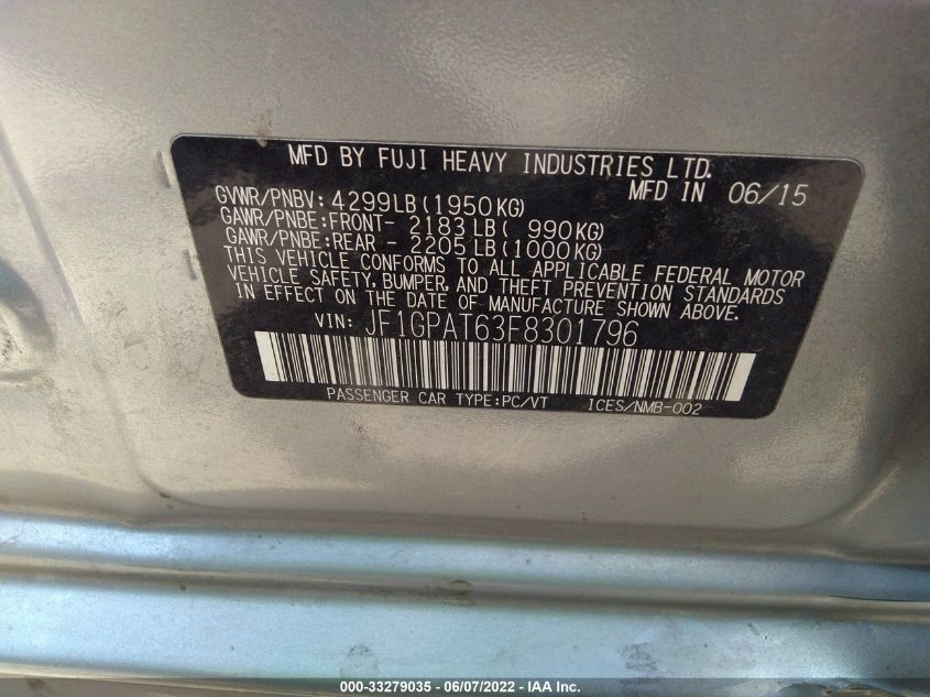 2015 SUBARU IMPREZA WAGON 2.0I SPORT PREMIUM JF1GPAT63F8301796