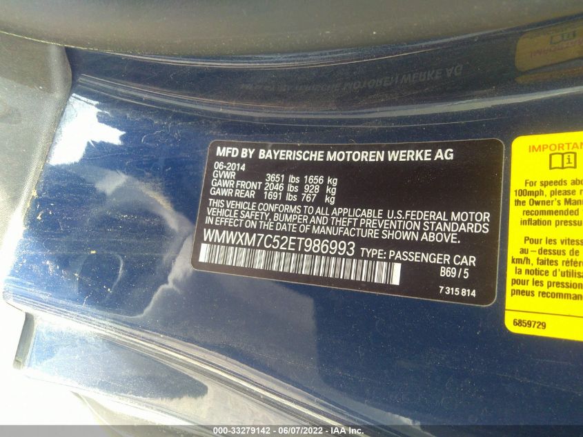 2014 MINI COOPER HARDTOP S WMWXM7C52ET986993