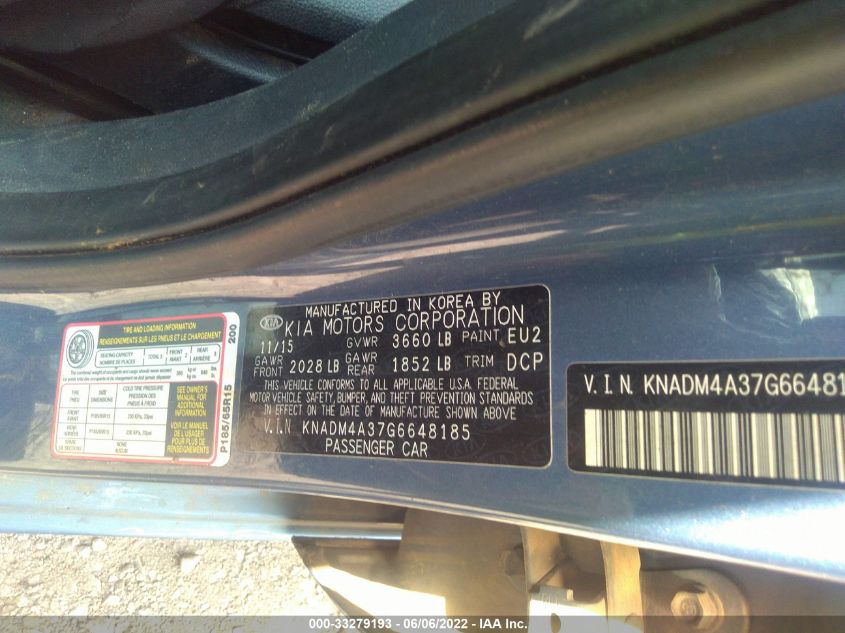 2016 KIA RIO LX KNADM4A37G6648185