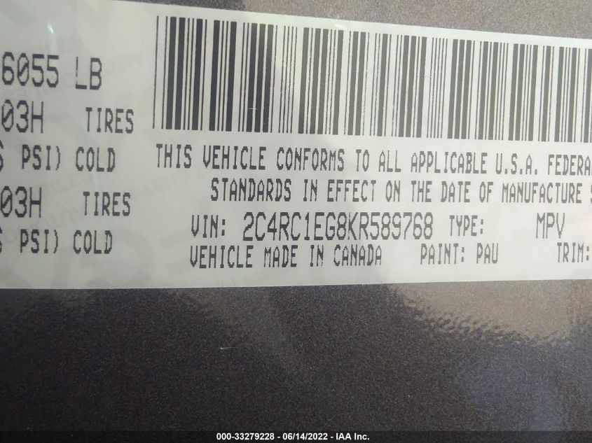 2019 CHRYSLER PACIFICA TOURING L PLUS 2C4RC1EG8KR589768