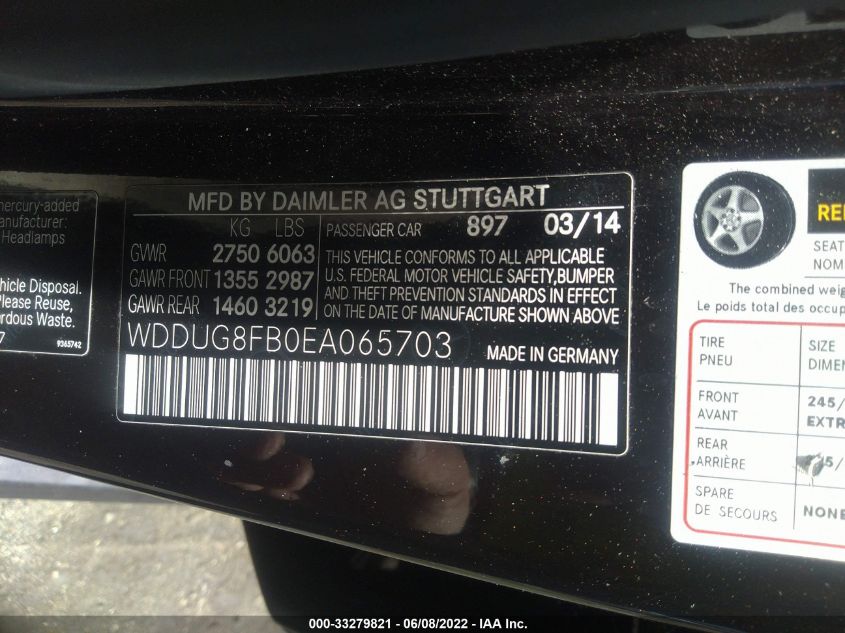 2014 MERCEDES-BENZ S-CLASS S 550 WDDUG8FB0EA065703