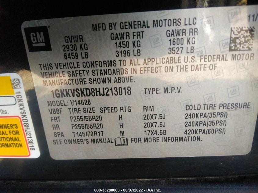 2017 GMC ACADIA LIMITED LIMITED 1GKKVSKD8HJ213018