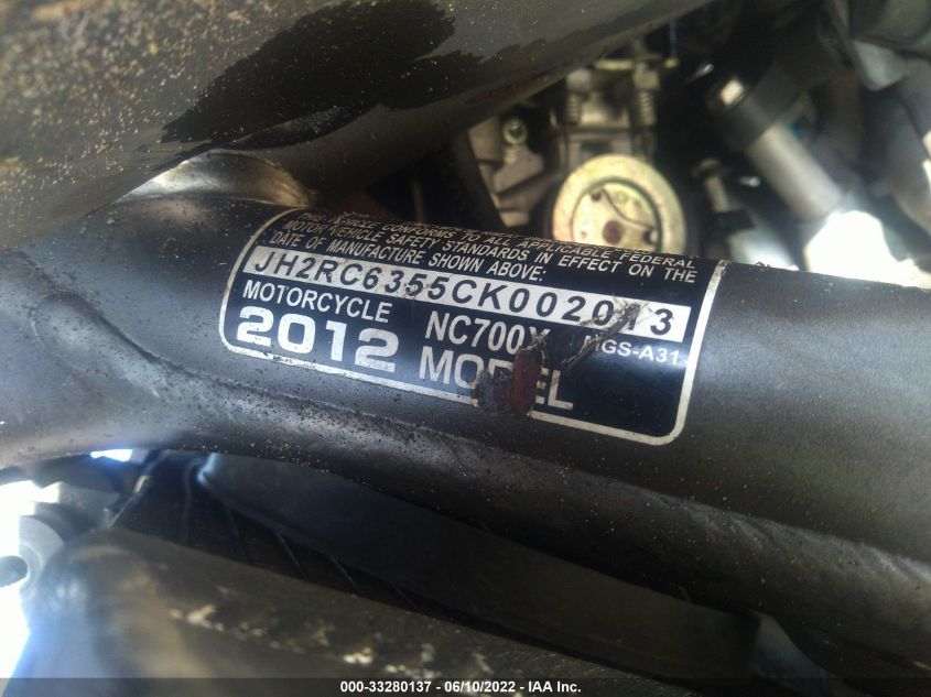 2012 HONDA NC700X JH2RC6355CK002013