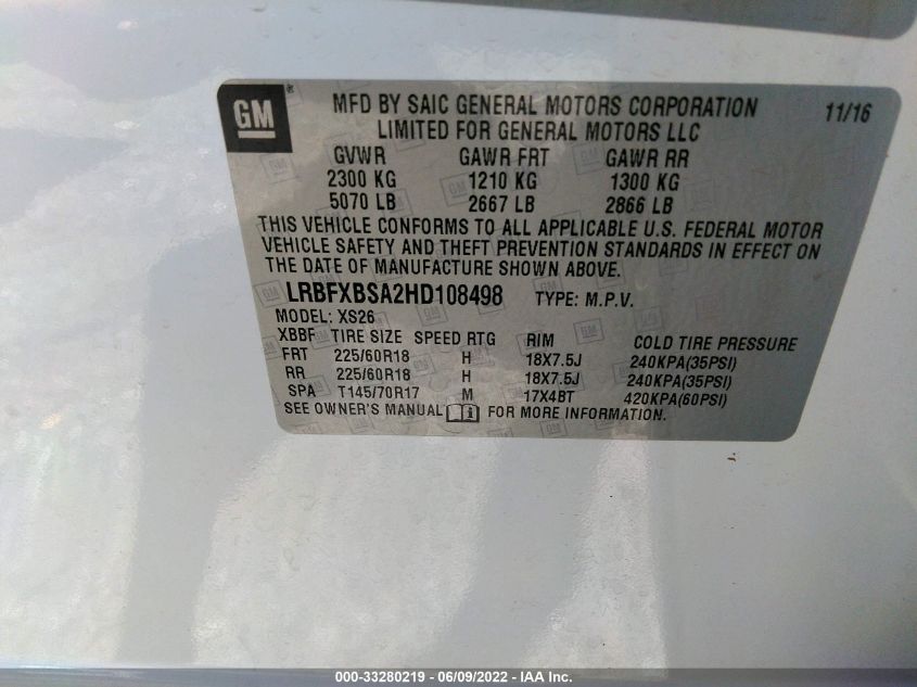 2017 BUICK ENVISION ESSENCE LRBFXBSA2HD108498