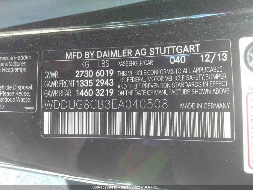 2014 MERCEDES-BENZ S-CLASS 550 WDDUG8CB3EA040508