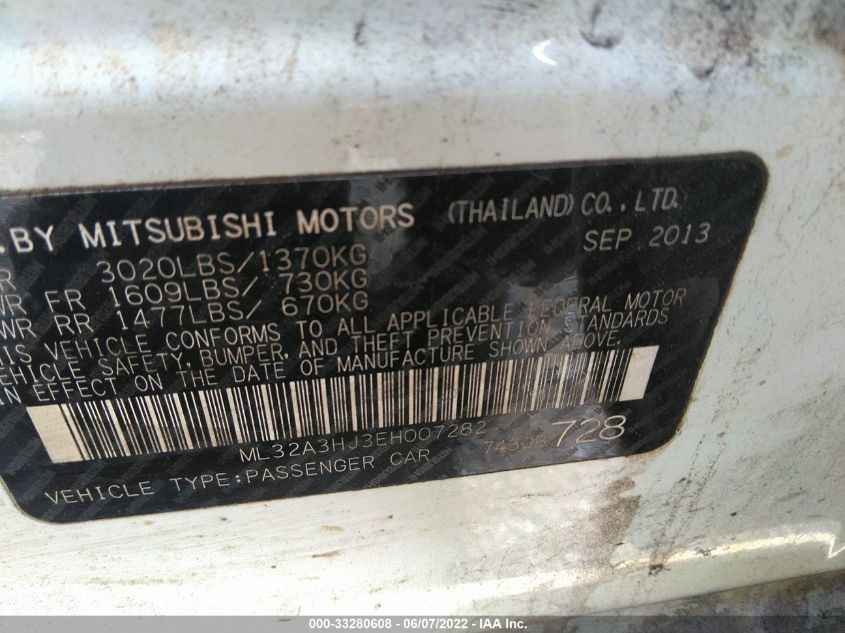 2014 MITSUBISHI MIRAGE DE ML32A3HJ3EH007282