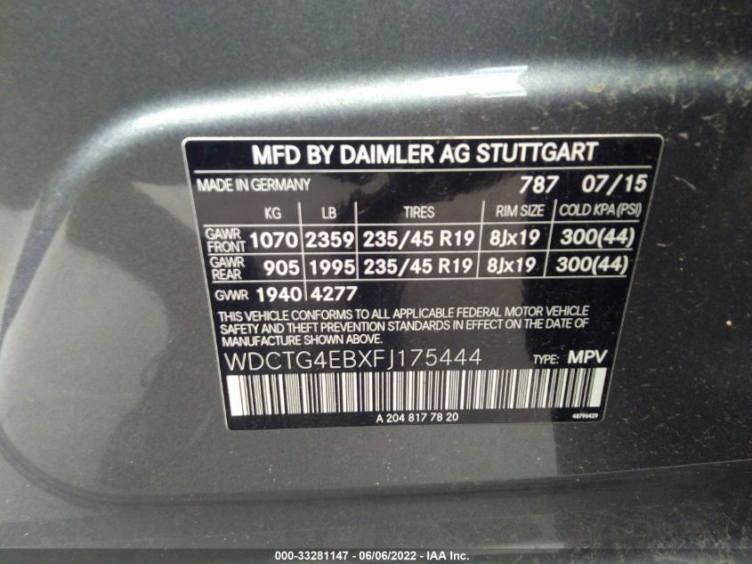 2015 MERCEDES-BENZ GLA-CLASS GLA 250 WDCTG4EBXFJ175444
